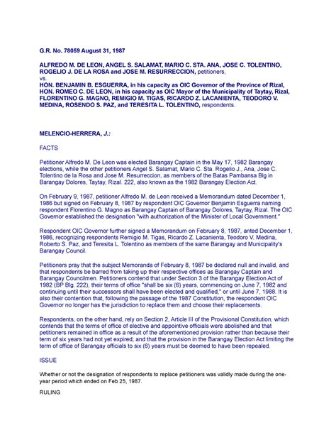 De Leon vs. Esguerra Case Digest .